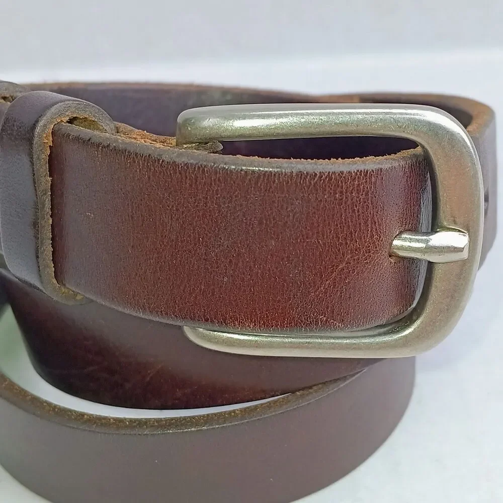 Eddie Bauer Brown Leather Belt-Medium-Harness Style-Brass Buckle-Classic-MInimal